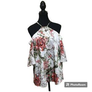 DEX Poppy Garden Halter Top Flower Print shirt NWT